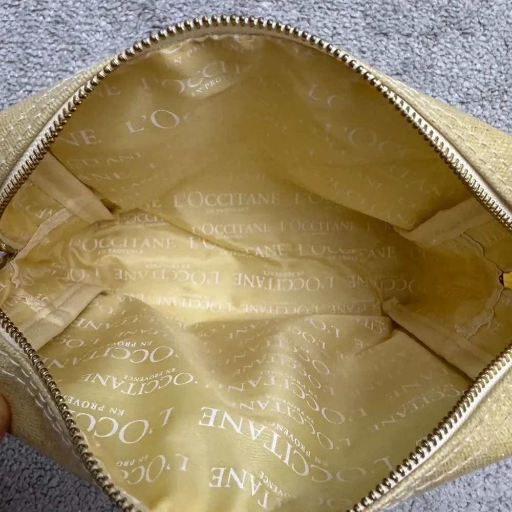 L'Occitane en Provence Gold Shimmer Canvas Cosmetic Bag Makeup Travel Pouch OS